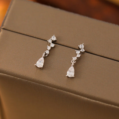 925 Sterling Silver Water Drop Zircon Earrings Women's Exquisite