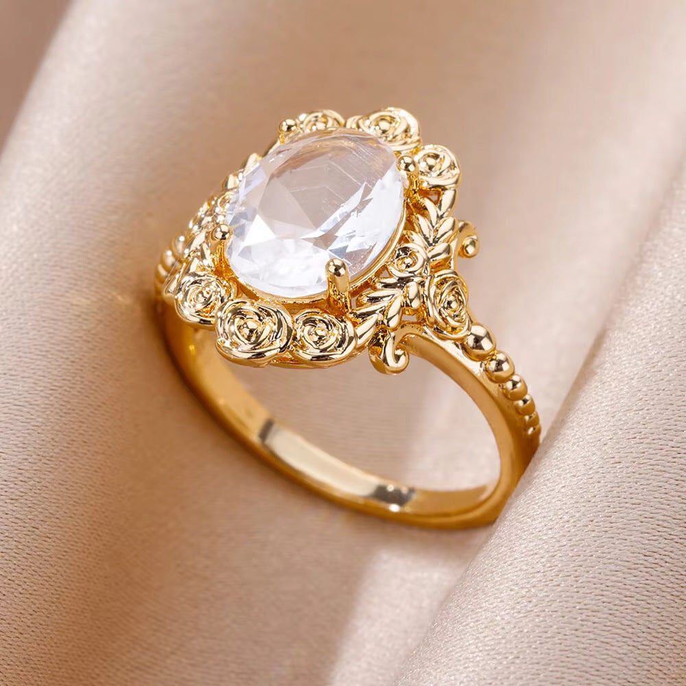 Mild Luxury Retro 18K Gold Plated Love Emerald Ring