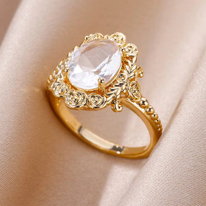 Mild Luxury Retro 18K Gold Plated Love Emerald Ring