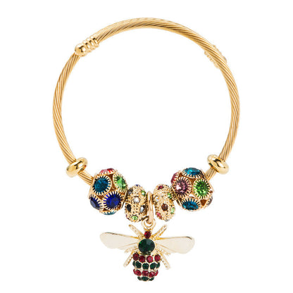 Women's Gold Shiny Diamond Adjustable Bee Bracelet
