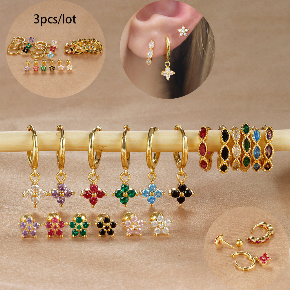 Crystal Flowers Geometric High-grade Cartilage Piercing Earrings