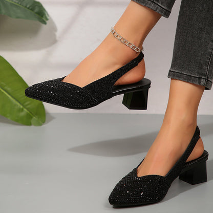 Women's Plus Size Rhinestone Pointed Toe Low Heel Shoes