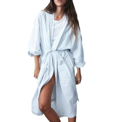 European And American Striped Thin Bathrobe For Women