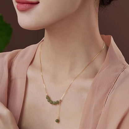 Green Round Beads Smile Jasper Necklace Niche Retro