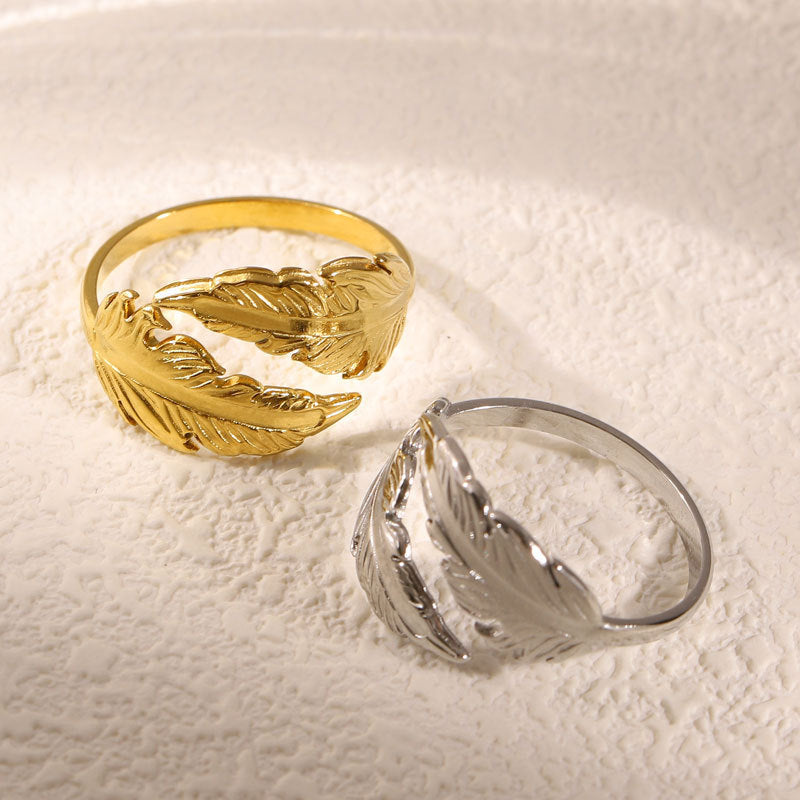 Women's Fashion Stainless Steel Popular Feather Ring