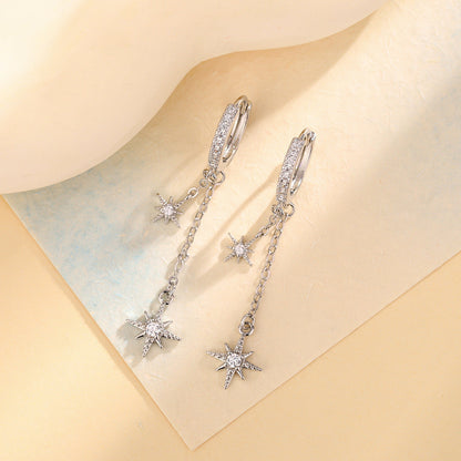 Summer High-grade Eight Awn Star Zircon Earrings For Women