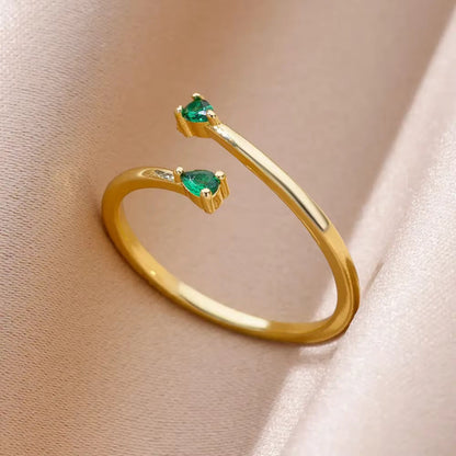 Mild Luxury Retro 18K Gold Plated Love Emerald Ring