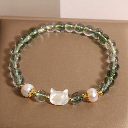 Green Phantom Quartz Bracelet Female Light Luxury Minority Exquisite Sweet Shell Kitten