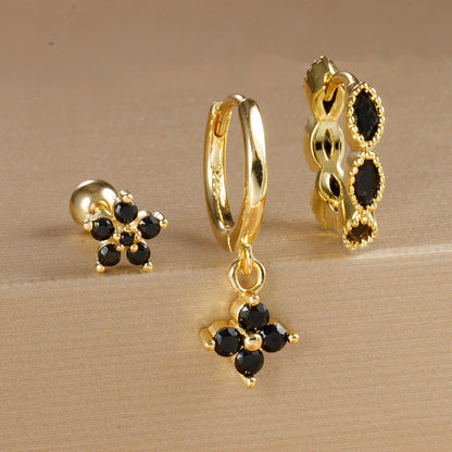 Crystal Flowers Geometric High-grade Cartilage Piercing Earrings