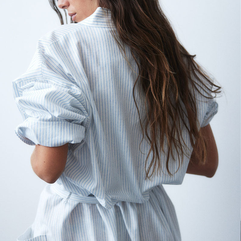 European And American Striped Thin Bathrobe For Women