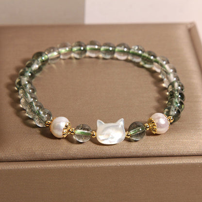 Green Phantom Quartz Bracelet Female Light Luxury Minority Exquisite Sweet Shell Kitten