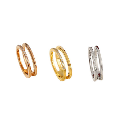 Simple Dignified Hollow Double-layer Diamond Titanium Steel Ring