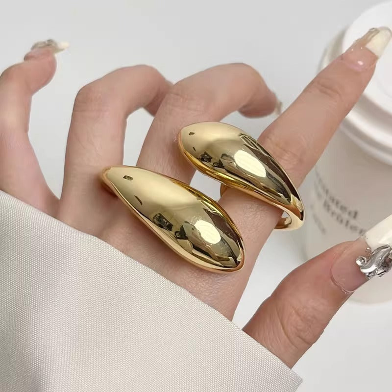 Simple Glossy Metal Water Drop Opening Light Luxury High-grade Double Ring