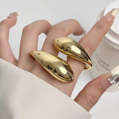 Simple Glossy Metal Water Drop Opening Light Luxury High-grade Double Ring