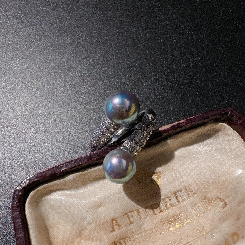 Twist Plate Gem White Shell Pearls Ring