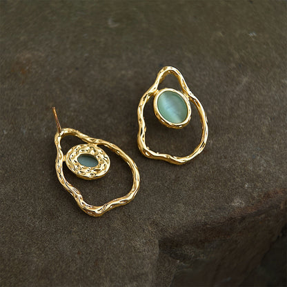 Geometric Irregular Plating 18K Real Gold Sterling Silver Needle Earrings