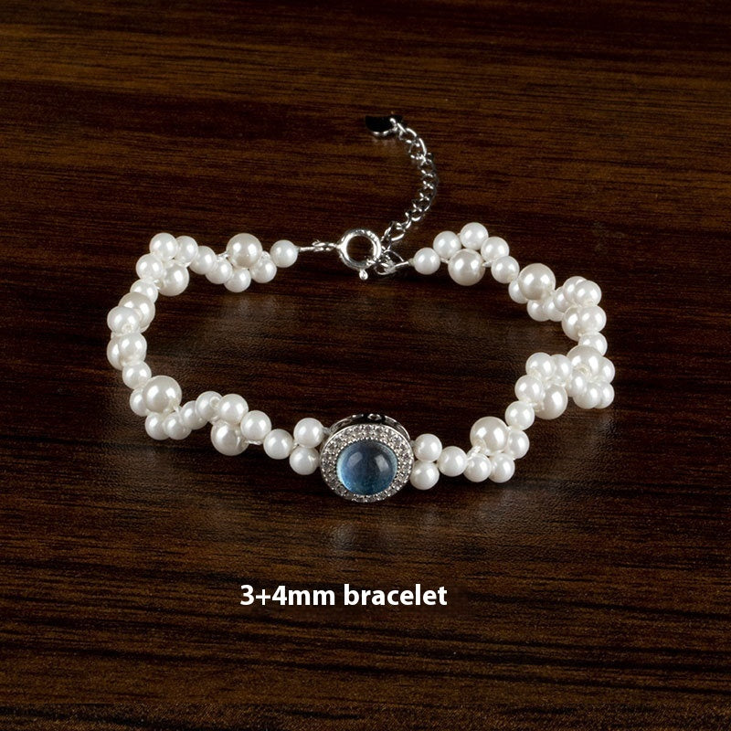 The Aquamarine Silver Pearl Bracelet Is Light Luxury And Niche