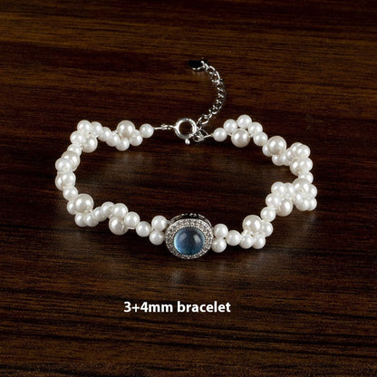 The Aquamarine Silver Pearl Bracelet Is Light Luxury And Niche