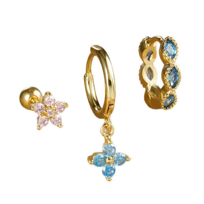 Crystal Flowers Geometric High-grade Cartilage Piercing Earrings