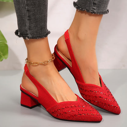 Women's Plus Size Rhinestone Pointed Toe Low Heel Shoes