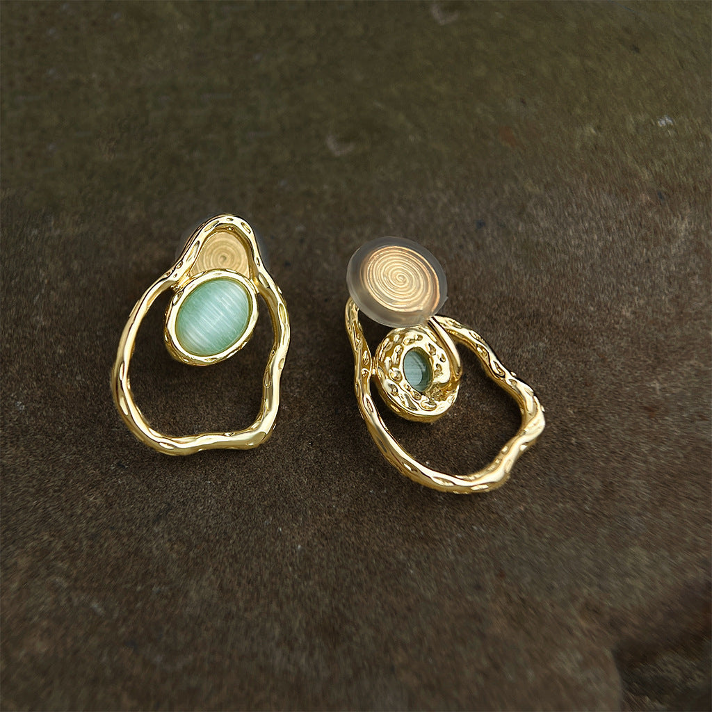 Geometric Irregular Plating 18K Real Gold Sterling Silver Needle Earrings