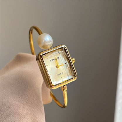 Gold Square Pearl Women's Light Luxury Exquisite Bracelet Watch