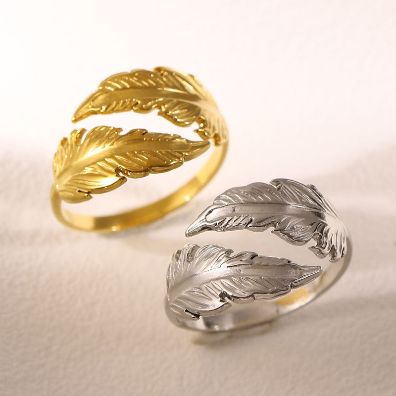Women's Fashion Stainless Steel Popular Feather Ring