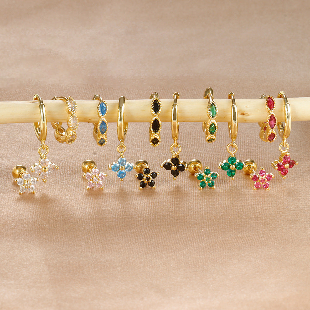 Crystal Flowers Geometric High-grade Cartilage Piercing Earrings