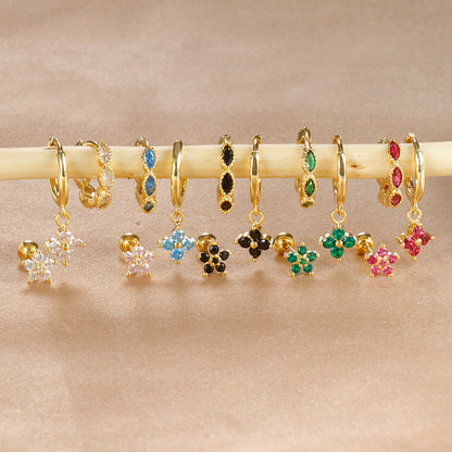 Crystal Flowers Geometric High-grade Cartilage Piercing Earrings