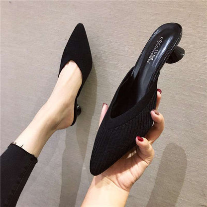 Pointed Thick-heeled Shoes Baotou Mid-heeled High-heeled Large Size Women's Shoes