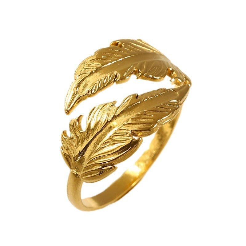 Women's Fashion Stainless Steel Popular Feather Ring