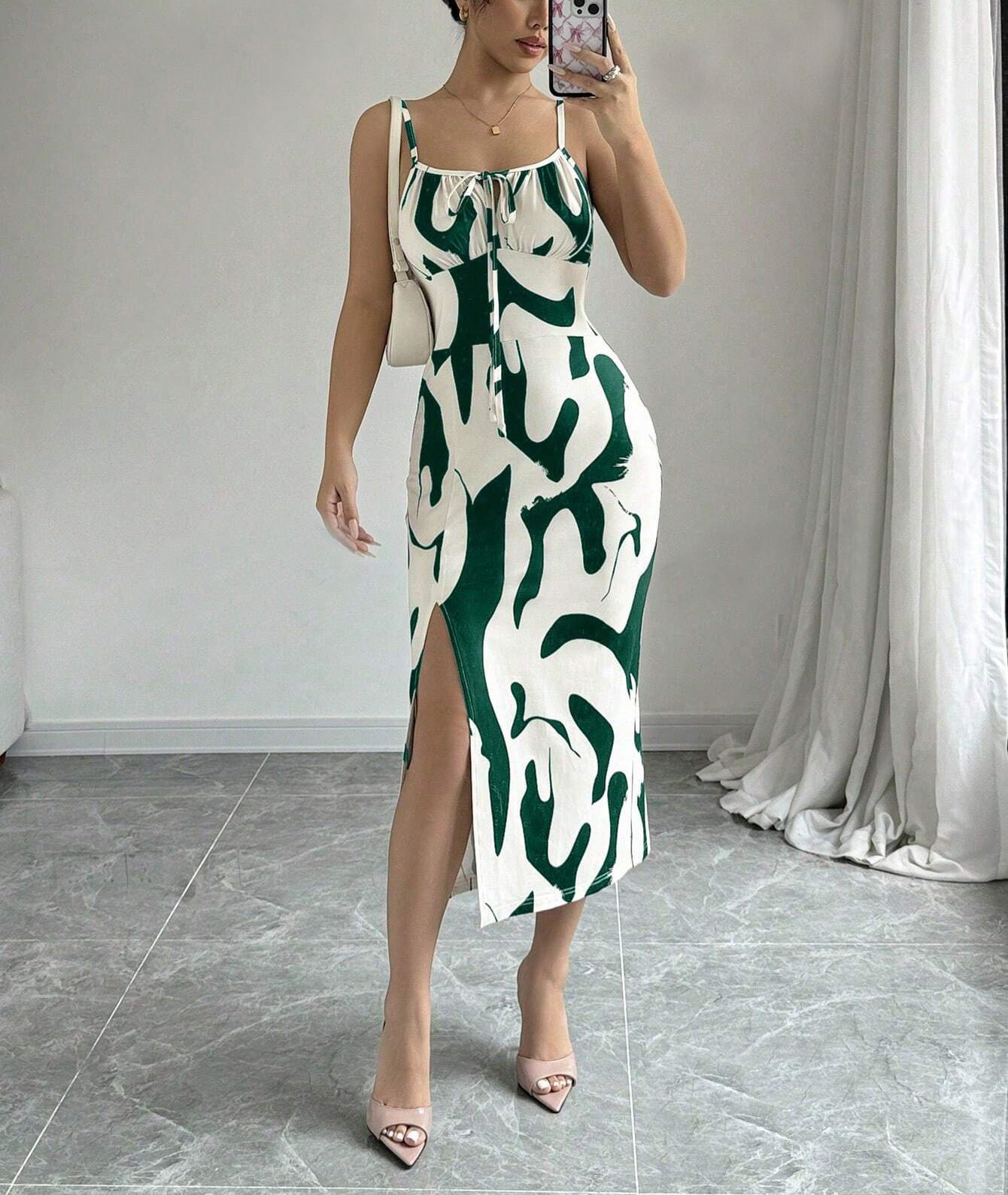 Summer Printed Suspender Split Dress Fashion Slim Lace-up Long Dresses For Women Clothing