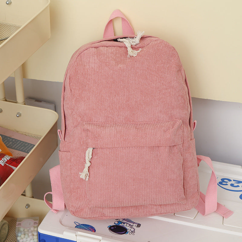 Solid Color Fashion Female Corduroy Backpack