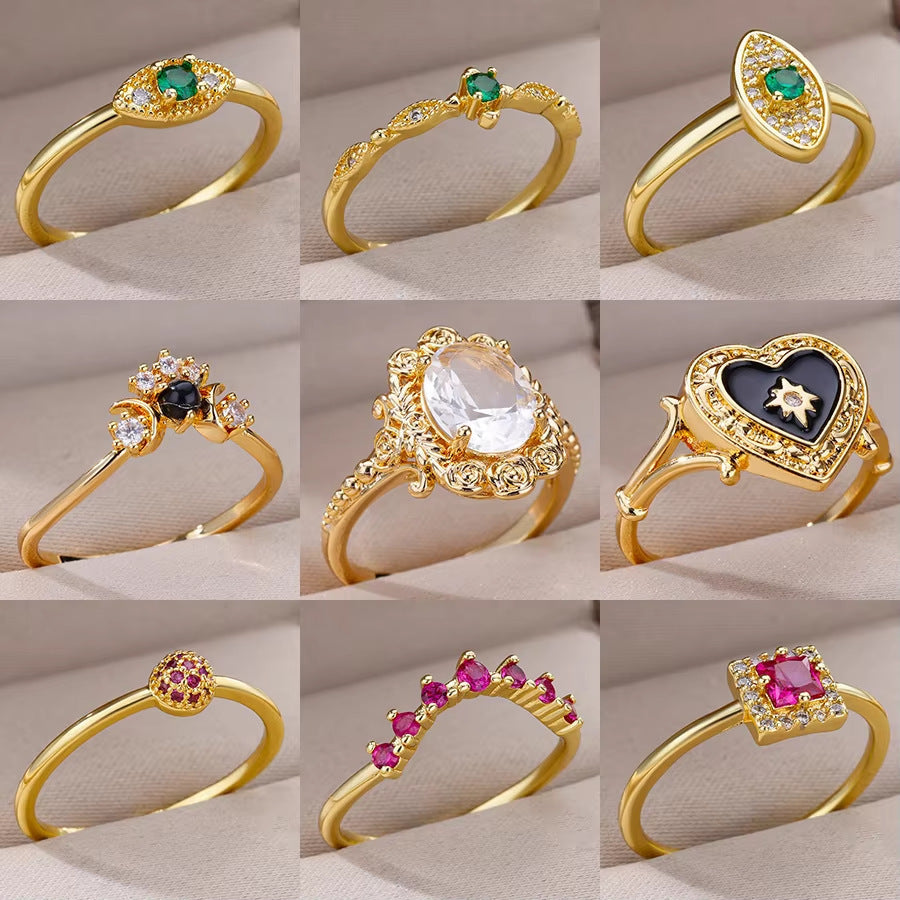 Mild Luxury Retro 18K Gold Plated Love Emerald Ring