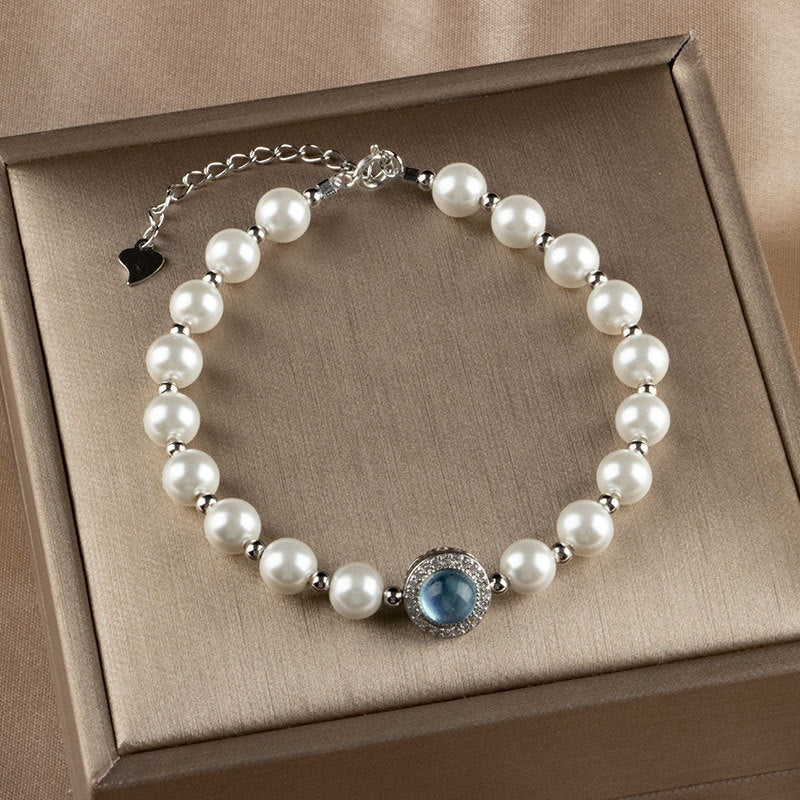 The Aquamarine Silver Pearl Bracelet Is Light Luxury And Niche