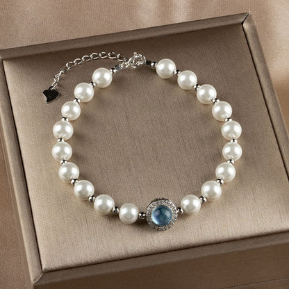 The Aquamarine Silver Pearl Bracelet Is Light Luxury And Niche