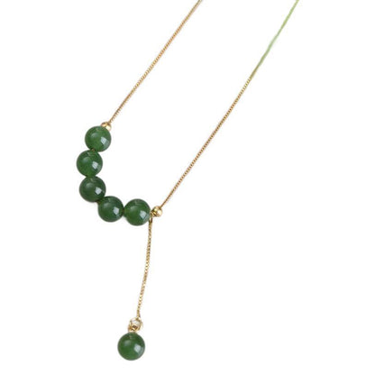 Green Round Beads Smile Jasper Necklace Niche Retro