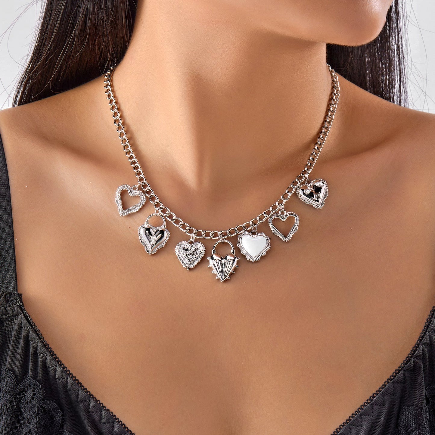 Multiple Sacred Heart Pendant Necklace