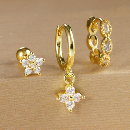 Crystal Flowers Geometric High-grade Cartilage Piercing Earrings