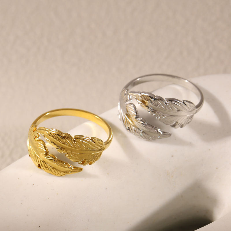 Women's Fashion Stainless Steel Popular Feather Ring