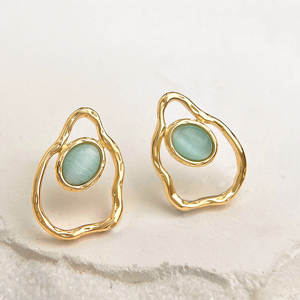 Geometric Irregular Plating 18K Real Gold Sterling Silver Needle Earrings