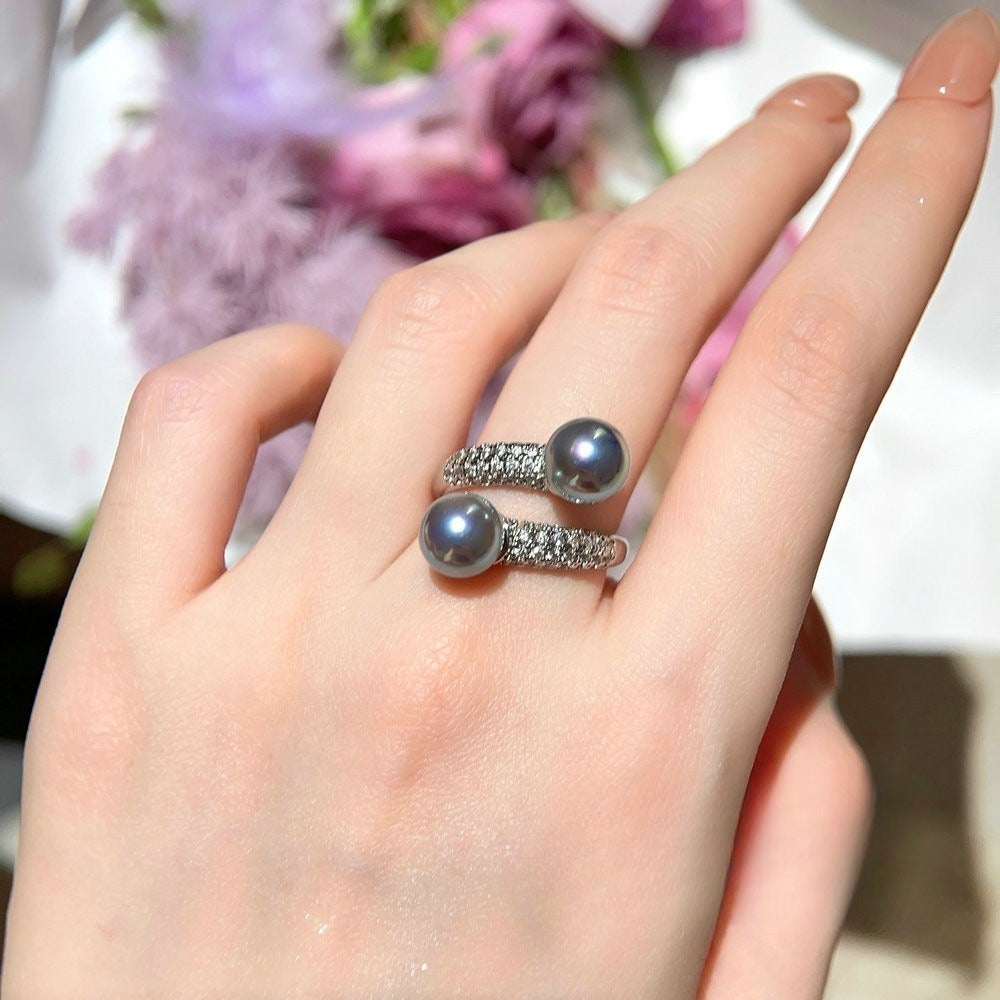 Twist Plate Gem White Shell Pearls Ring