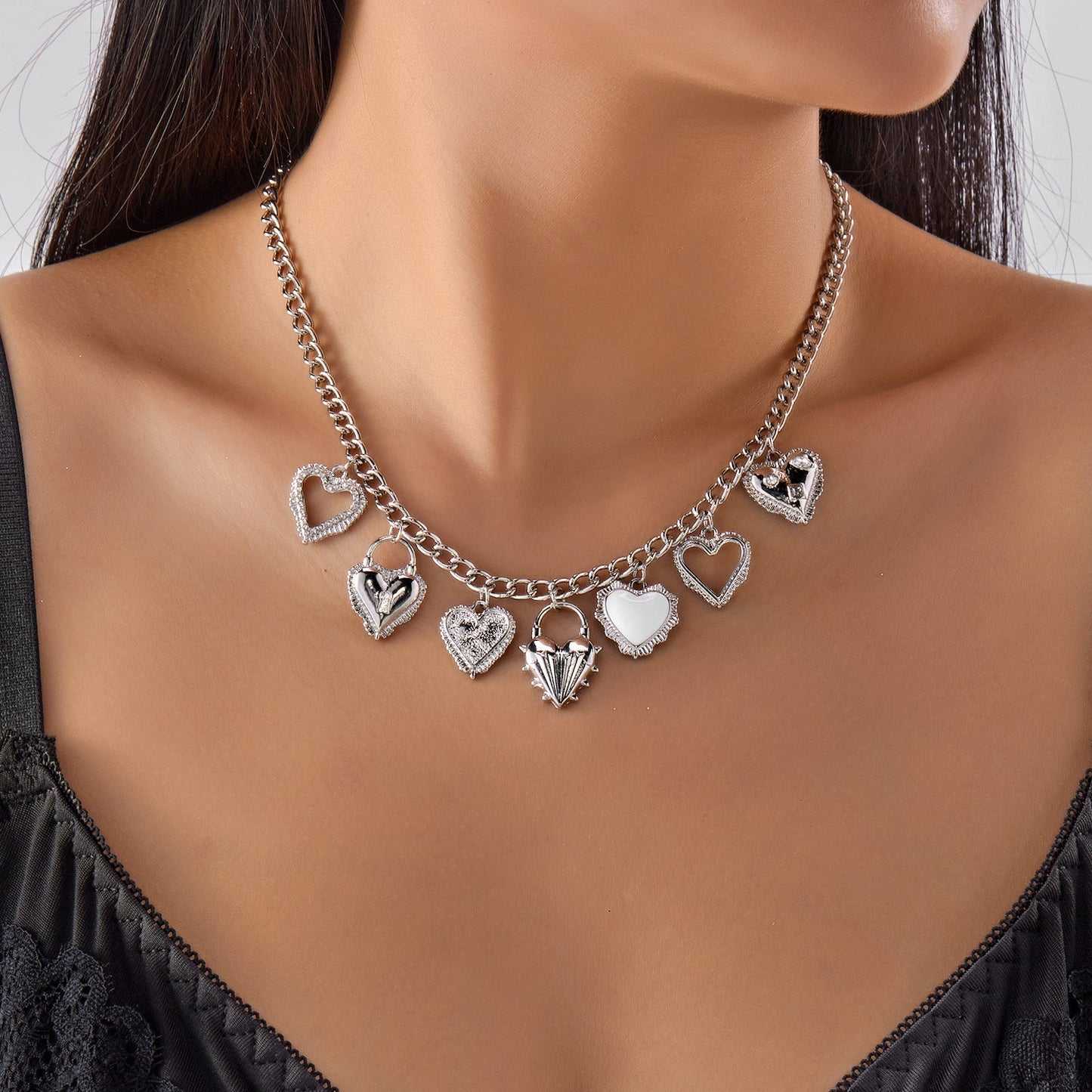 Multiple Sacred Heart Pendant Necklace