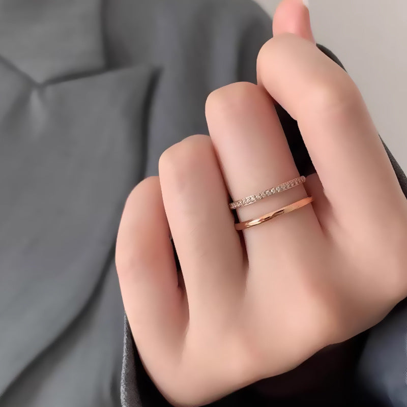 Simple Dignified Hollow Double-layer Diamond Titanium Steel Ring