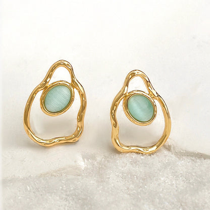 Geometric Irregular Plating 18K Real Gold Sterling Silver Needle Earrings